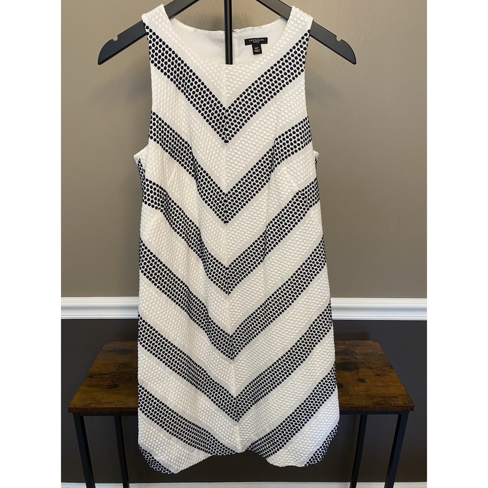Ann Taylor White Black Polka Dot Embroidred Sleeveless A-Line Dress Size 6P